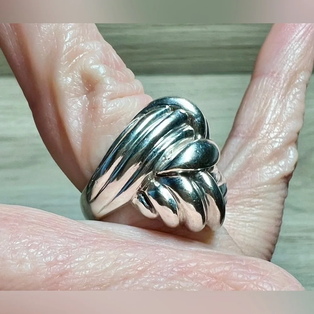 Vintage Designer Sterling Silver Modernist Fluted Woven Tall Dome Ring, Size 5.5